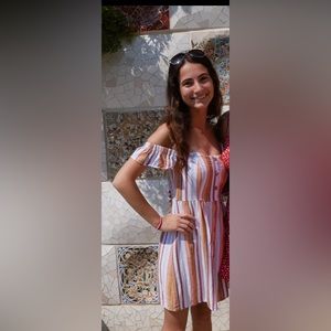 Off the shoulder colorful striped dress from Aeropostale